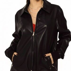 mono b Vegan Black Leather Jacket • Size Large • LIKE NEW
